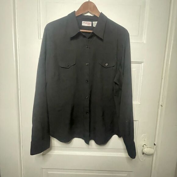 Joanna Plus Vintage Boyfriend Black Button Up Blouse - Picture 3 of 13